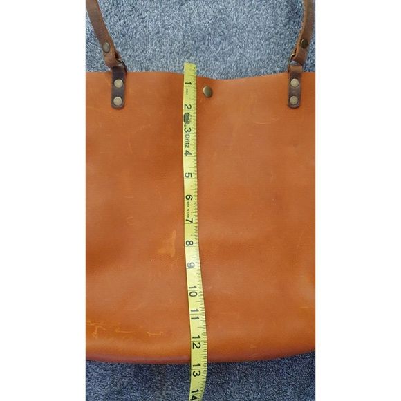 In Blue Brown Rustic Leather Tote Bag - Picture 9 of 11